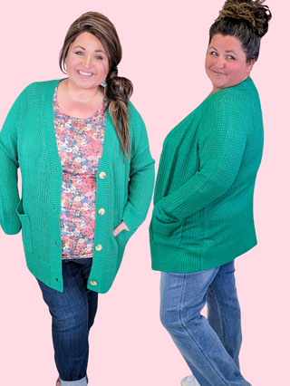 Joanna Slouchy Patch Pocket Breathable Cardigan in Green