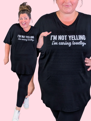 Just Caring Loudly Vneck Tee on Black