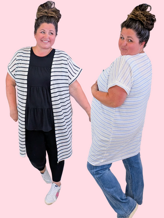 Maren Short Sleeve Cardigan in Textured Stripes (3 Colors)