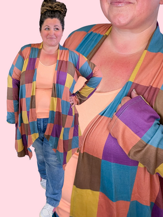 Marek Geometric Block Multi Color Cardigan w/Pockets