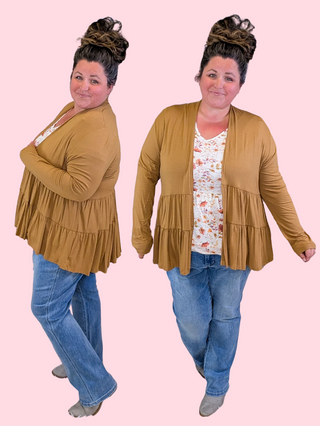 Lucia Tiered Tissue Weight Cardigan in Clay