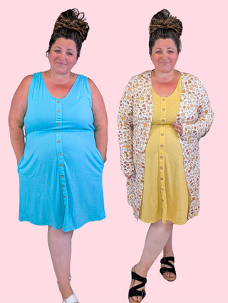 Beverly Button Front Tank Dress w/Pockets in Solids