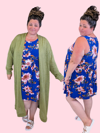 Kyla Babydoll Tank Dress in Royal Blue Floral