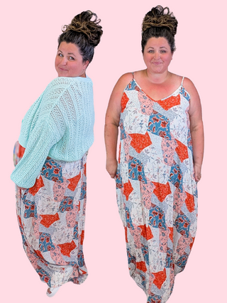 Amalia Patchwork Print Maxi Dress w/Pockets