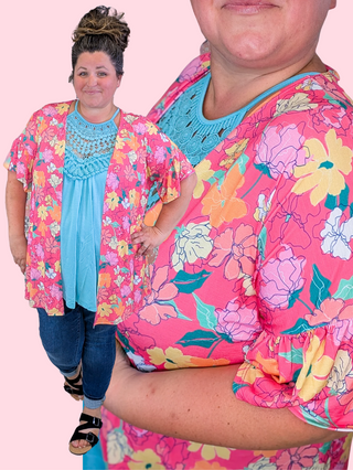 Harmony Short Sleeve Cardigan in Magenta Floral