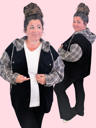 Patricia Black Shirket w/Plaid Sleeves + Hood