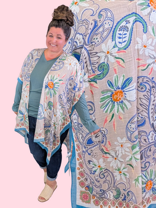 Hudson Paisley + Floral Kimono in Cool Sunset