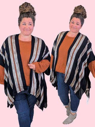Andrea Black w/ Textured Rust Stripe Kimono