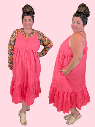 Kayla Tiered Midi Dress in Dark Coral