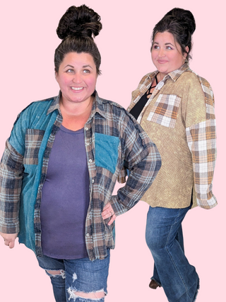 Calla Plaid + Waffle Mix Buttondown Top