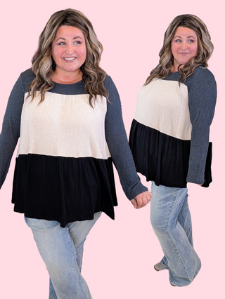 Donna Colorblock Flowy Tiered Top in Neutrals