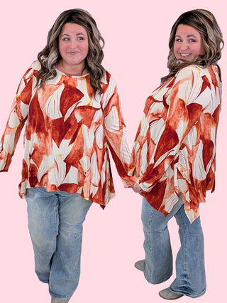 Dominique Fall Watercolor Painted Long Sleeve Top