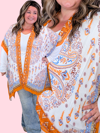 Geneva Orange Peel Paisley Border Kimono
