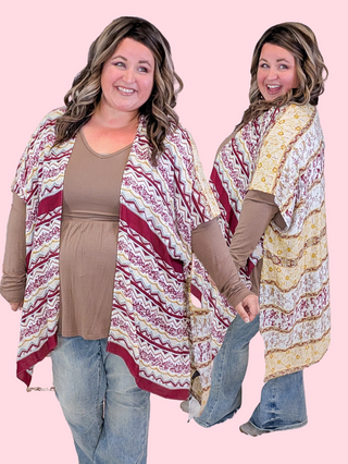 Brooklyn Saffron + Burgundy Stripe Vibe Kimono