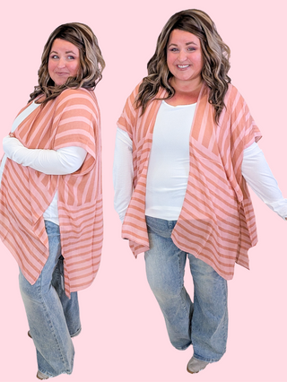 Steffie Muted Stripe Kimono in Coral + Sand