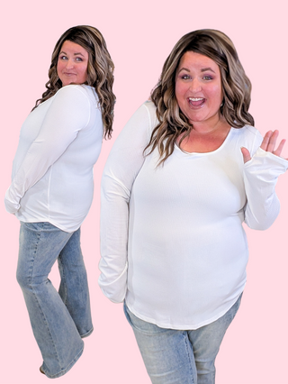 Irina Scoop Bottom Ribbed Long Sleeve in Ivory