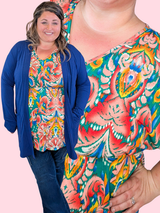 Tiana Kimono Cut Babydoll Top in Green Paisley