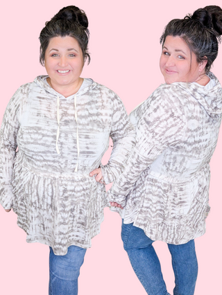 Julie Babydoll Hoodie in Abstract Taupe Gray