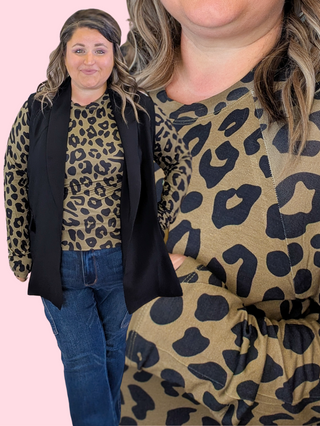 Blair Mockneck w/Thumbholes in Olive Leopard