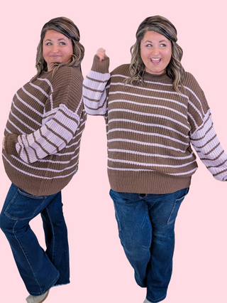 Cressida Striped Sweater in Brown + Orchid Mauve