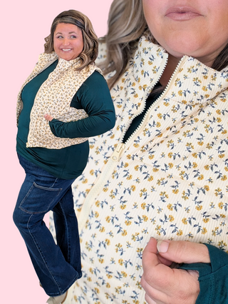 Lenora Vintage Floral Vest w/Pockets in Cream