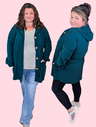 Ruth Hooded Cardigan in Jewel Evergreen
