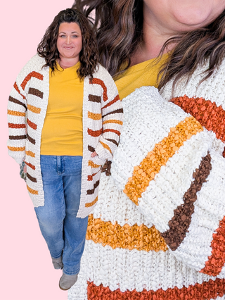 Dorothy Luxe Popcorn Cardigan w/Pockets in Fall Stripes