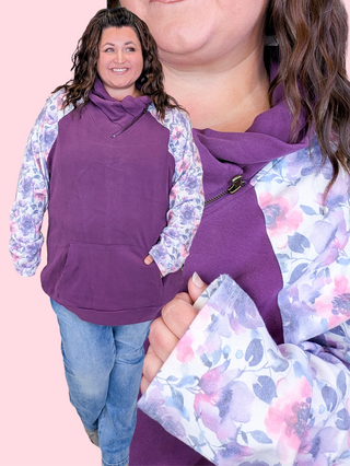 PHC- Triple Stretch Zipcowl in Plum Watercolor Floral