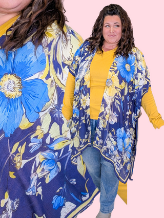Georgie Floral Kimono in Blue + Yellow