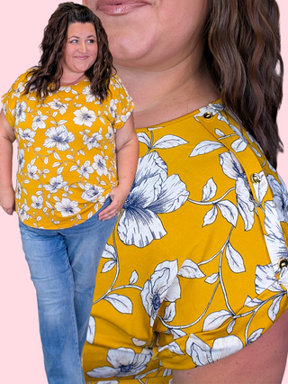 Wanda Dolman Sleeve Top in Mustard Floral