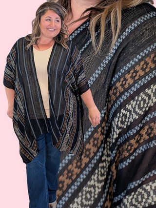 Bria Striped Kimono in Black, Brown, Taupe + Gray