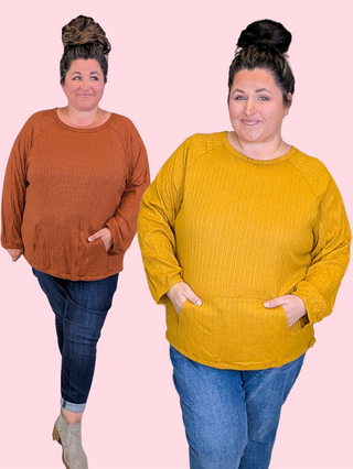 Hailey Ribbed Long Sleeve Top w/Kangaroo Pocket