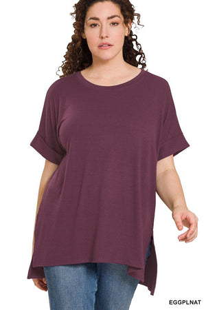 Randee Rolled Sleeve Side Slit Tee (many colors!)