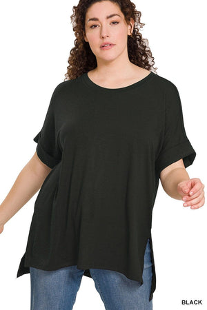 Randee Rolled Sleeve Side Slit Tee (many colors!)