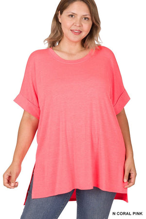 Randee Rolled Sleeve Side Slit Tee (many colors!)