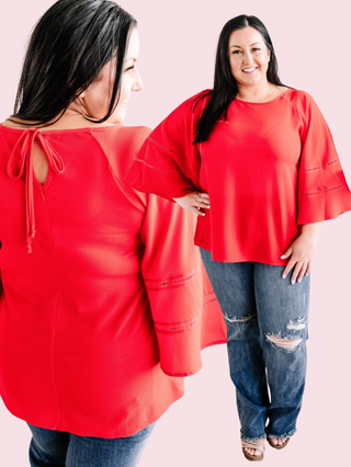 Constance Bell Sleeve Blouse In Coral-Red