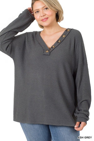 Blythe Brushed Waffle Button Detail Pullover (4colors)