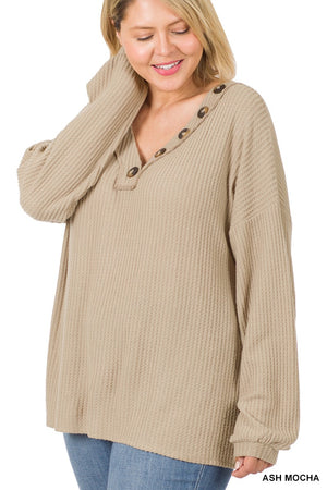 Blythe Brushed Waffle Button Detail Pullover (4colors)