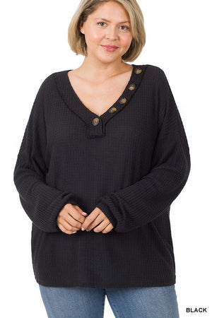 Blythe Brushed Waffle Button Detail Pullover (4colors)
