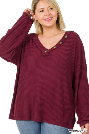 Blythe Brushed Waffle Button Detail Pullover (4colors)