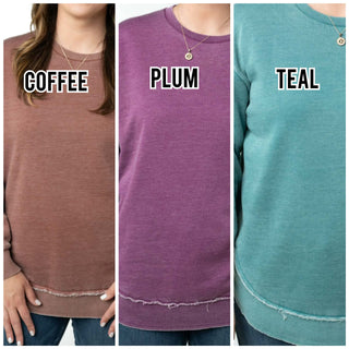 2- Long Sleeve Tops Addie Vintage Wash Scoop Bottom Pullover (9 Colors) plus size clothing