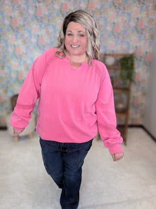 Addison Vintage Wash Pullover w/Lace Accents (2 Colors)-2- Long Sleeve Tops-MICHELLE MAE-Styled by Stacked - A Plus Size Women's Boutique in Lakeville, MN