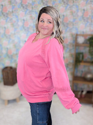 Addison Vintage Wash Pullover w/Lace Accents (2 Colors)-2- Long Sleeve Tops-MICHELLE MAE-Styled by Stacked - A Plus Size Women's Boutique in Lakeville, MN