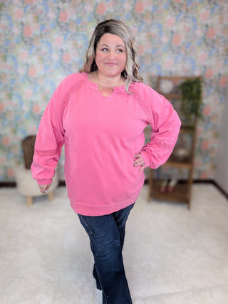 Addison Vintage Wash Pullover w/Lace Accents (2 Colors)-2- Long Sleeve Tops-MICHELLE MAE-Styled by Stacked - A Plus Size Women's Boutique in Lakeville, MN
