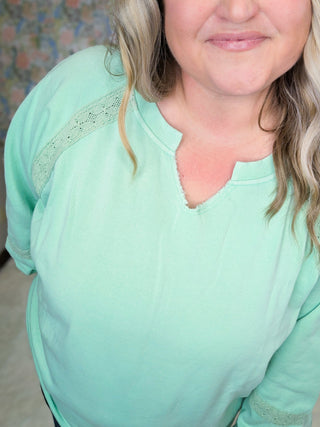 Addison Vintage Wash Pullover w/Lace Accents (2 Colors)-2- Long Sleeve Tops-MICHELLE MAE-Styled by Stacked - A Plus Size Women's Boutique in Lakeville, MN