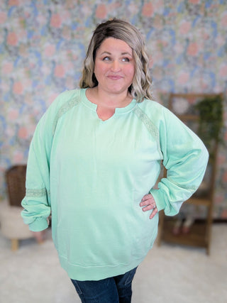 Addison Vintage Wash Pullover w/Lace Accents (2 Colors)-2- Long Sleeve Tops-MICHELLE MAE-Styled by Stacked - A Plus Size Women's Boutique in Lakeville, MN