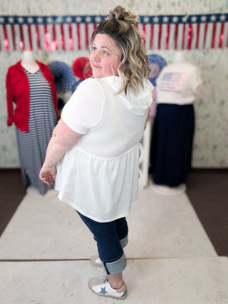 Adele Short Sleeve Babydoll Hoodie (2 Colors)-1- ShortSlv/Slvless Tops-BE STAGE-Styled by Stacked - A Plus Size Women's Boutique in Lakeville, MN
