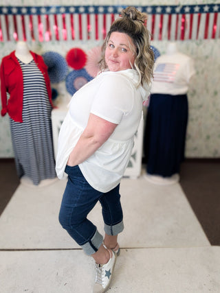 Adele Short Sleeve Babydoll Hoodie (2 Colors)-1- ShortSlv/Slvless Tops-BE STAGE-Styled by Stacked - A Plus Size Women's Boutique in Lakeville, MN