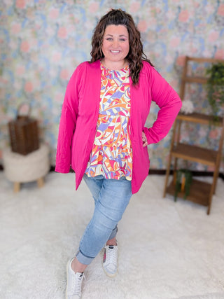 1- ShortSlv/Slvless Tops Adrianna Flutter Sleeve Tiered Top in Bright Mod Mix plus size clothing