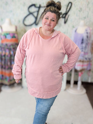 Adrielle Vintage Wash Scoop Bottom Pullover Hoodie-3- Hooded Tops-MICHELLE MAE-Styled by Stacked - A Plus Size Women's Boutique in Lakeville, MN